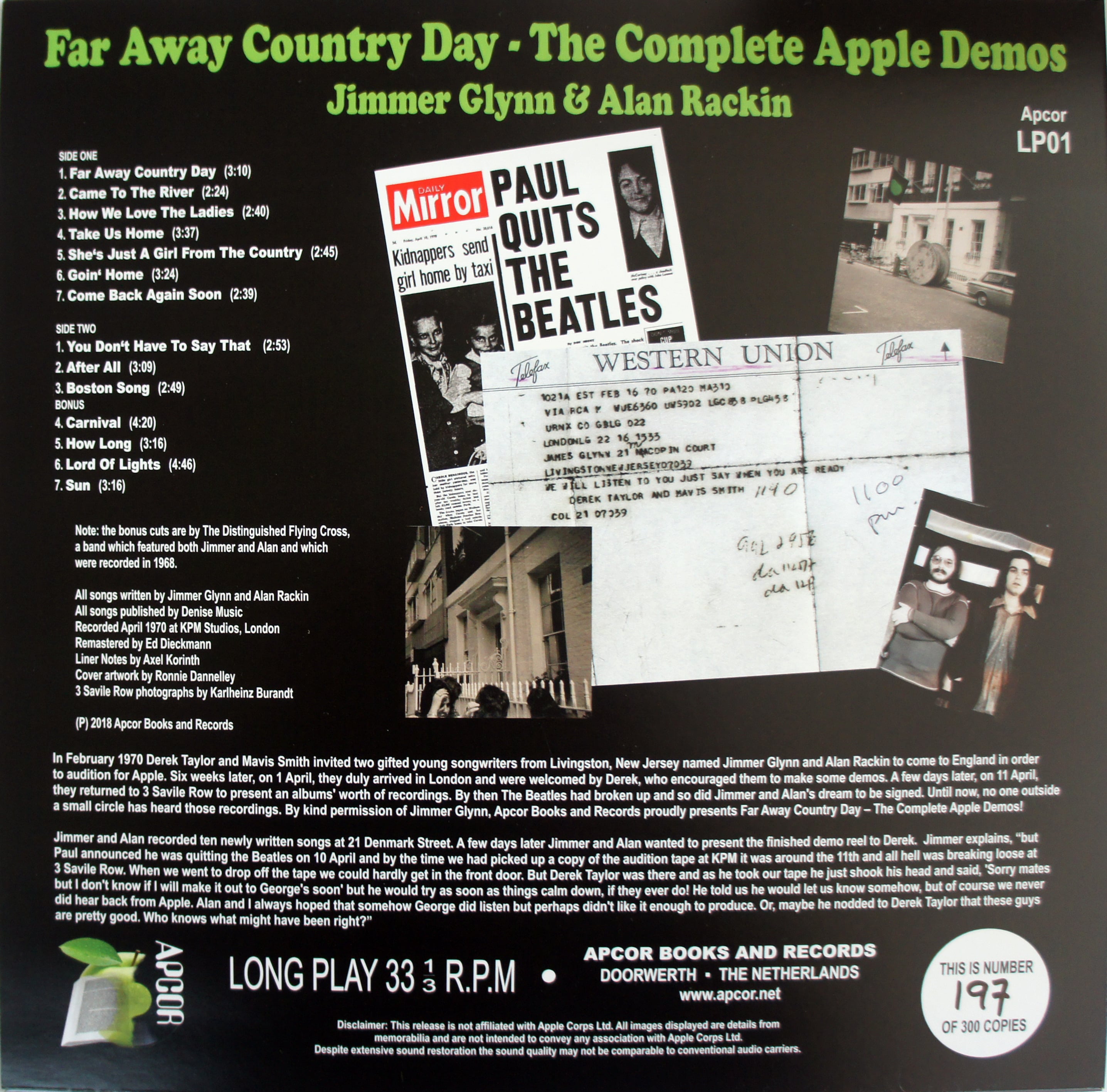 JIMMER GLYNN & ALAN RACKIN: Vinyl-LP & Download Card FAR AWAY.